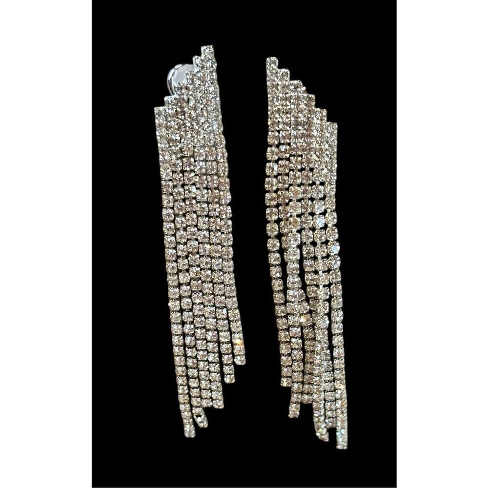 SHASHI Casino Earrings in Silver Rhinestones New